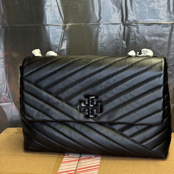 Tory Burch Kira Chevron Large Shoulder Bag – Black/Silver - Picture 8 of 10